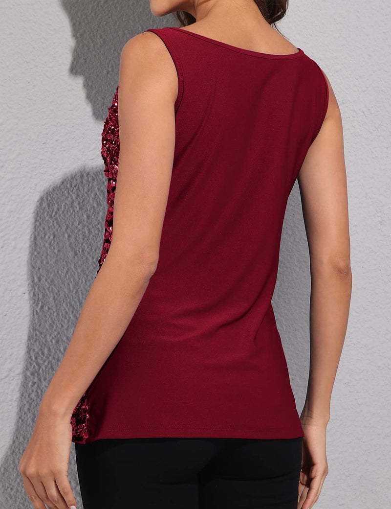 PrettyGuide Women Shimmer Glam Sequin Embellished Sparkle Tank Top Vest Tops XL Burgundy - Image 3
